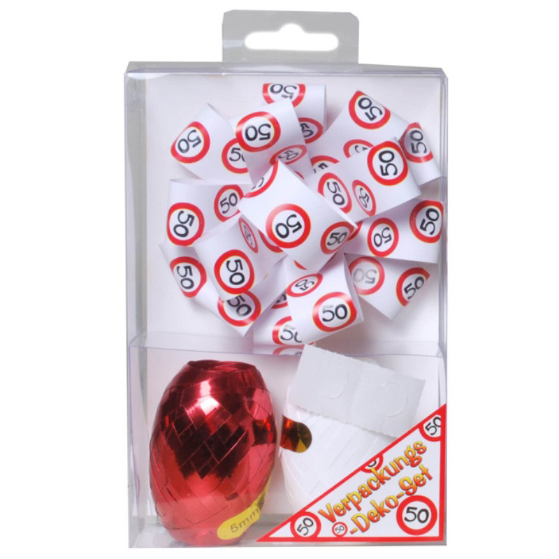 Udo Schmidt Verpackungs-Deko-Set 50 3-tlg Schleife und Geschenkband rot weiß zum 50 Geburtstag